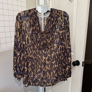 Chico's Blue and Brown Patterned Blouse